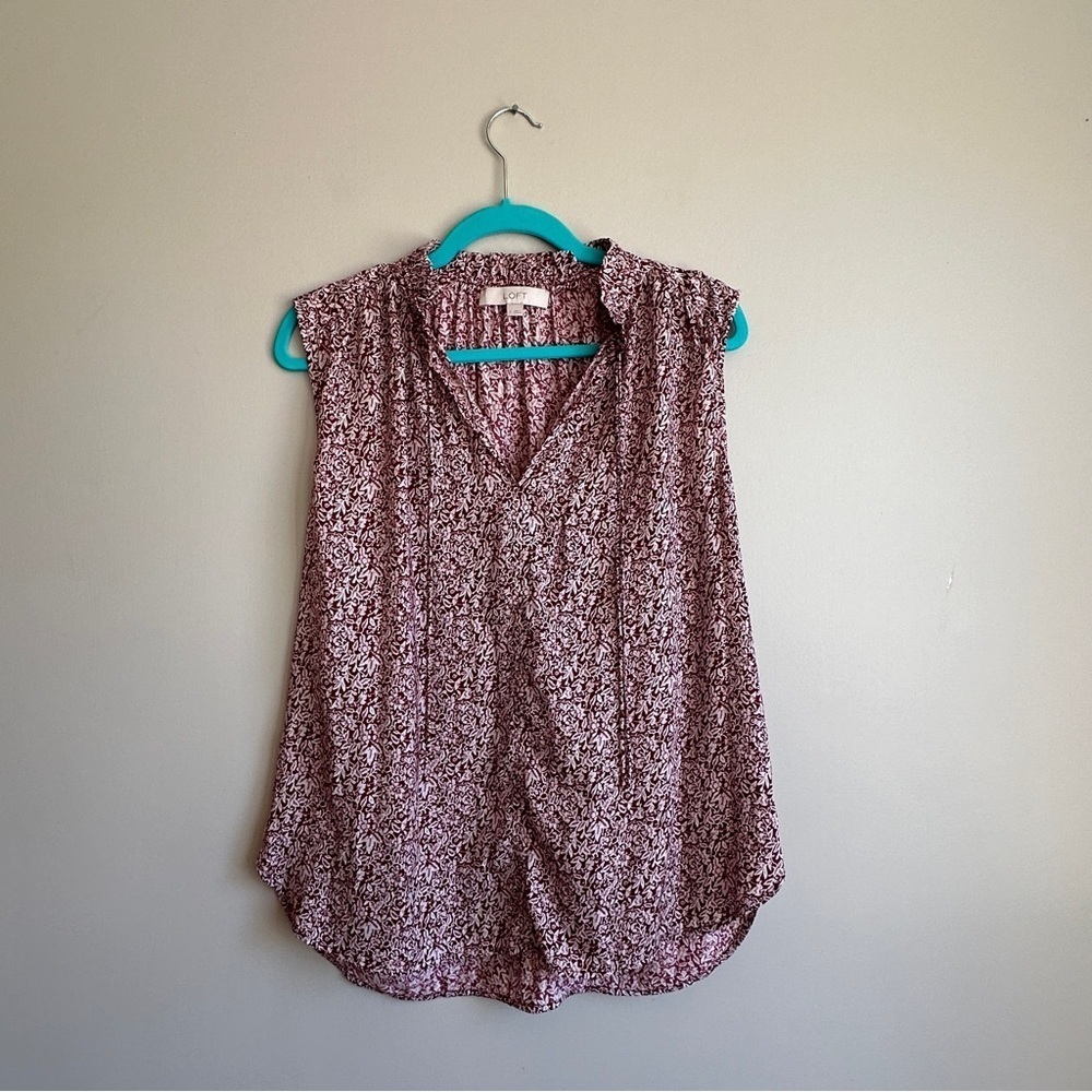 Loft Red White Floral Tank Top S